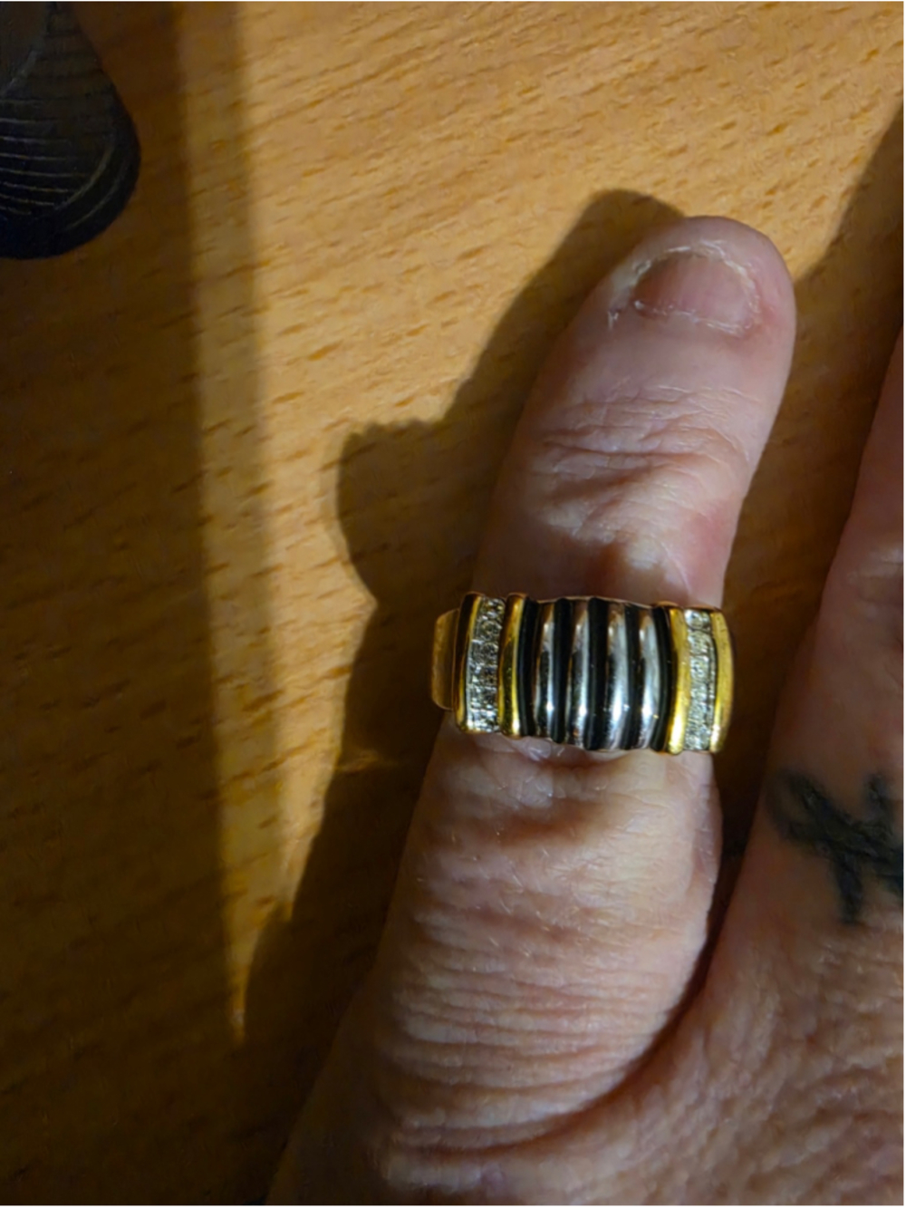 Vintage Park Lane PL Two Tone Ribbed Clear Rhinestone Ring Size 6.5